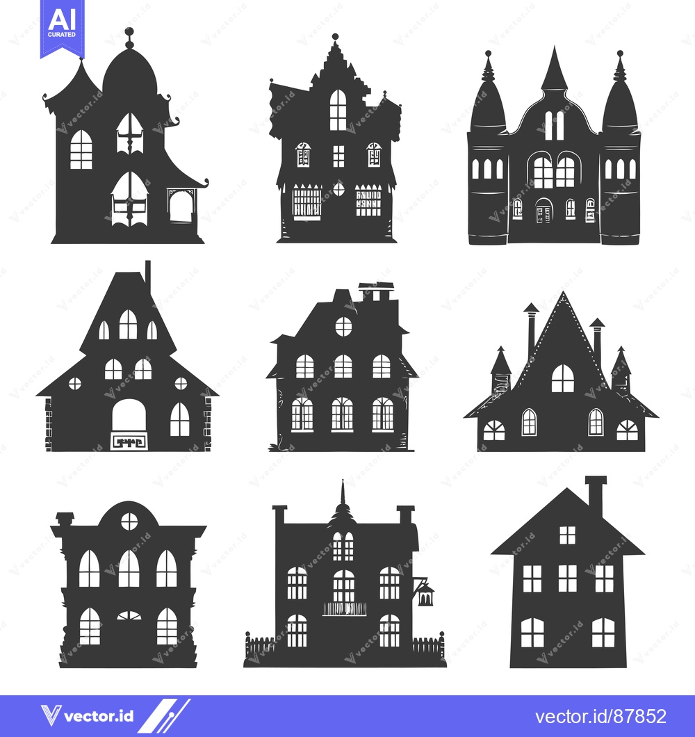 Premium Vector of Nine Black Silhouettes of Different House Styles