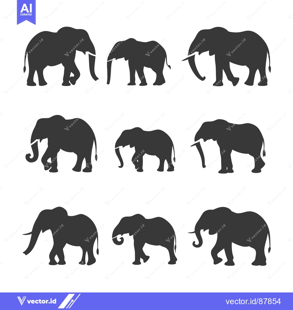 Premium Vector of Nine Black Silhouettes of Elephants in Various Poses