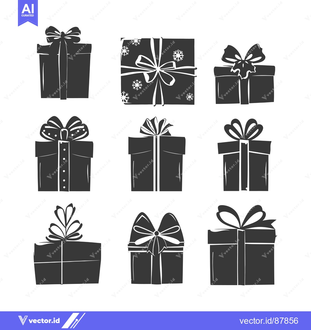 Premium Vector dari Nine Black Silhouettes of Gift Boxes with Bows and Decorations