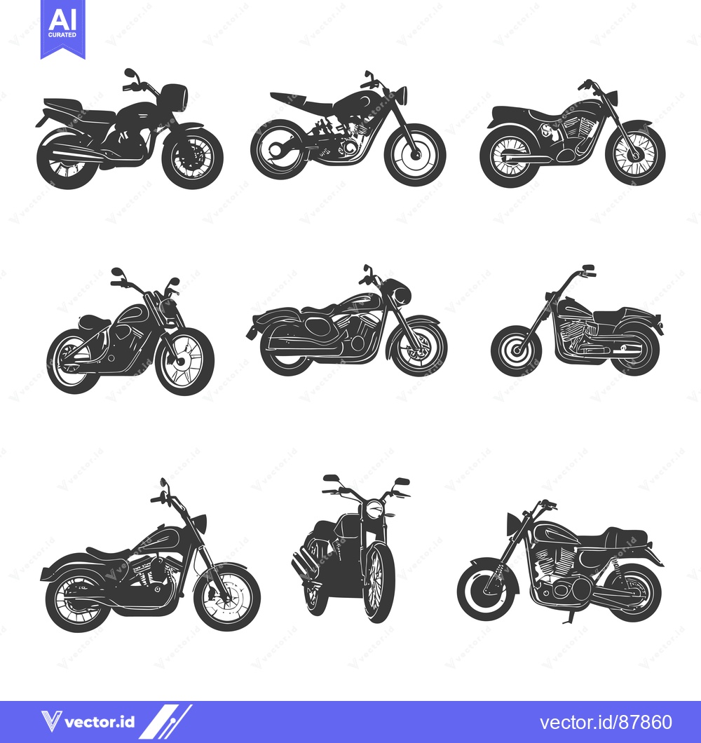 Premium Vector dari Nine Black Silhouettes of Motorcycles with Different Styles