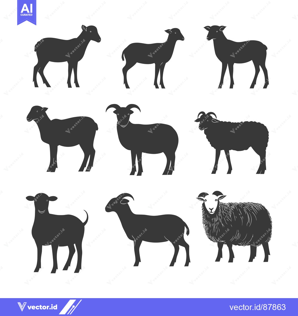 Premium Vector of Nine Black Silhouettes of Sheep in Various Poses