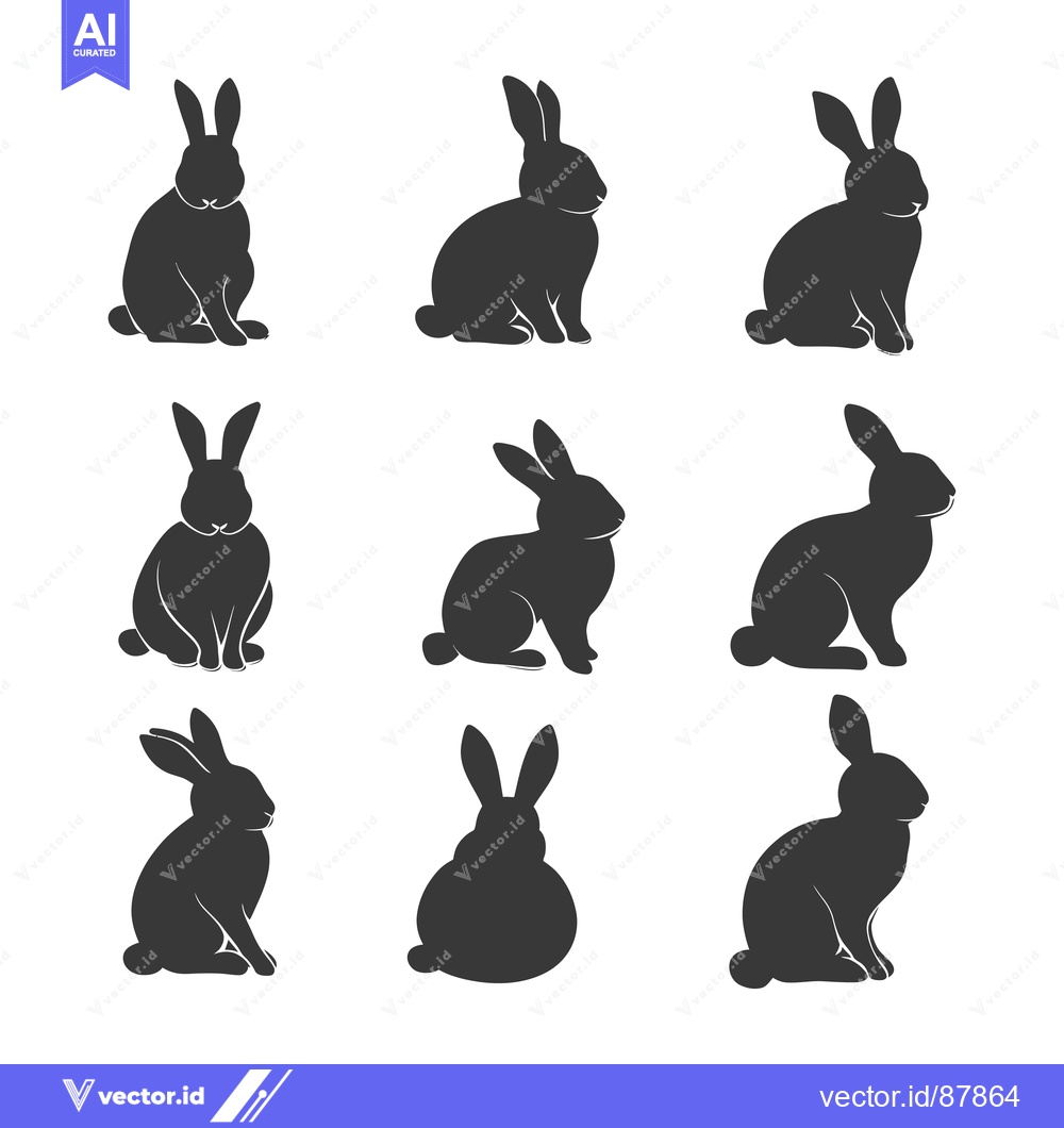 Premium Vector dari Nine Black Silhouettes of Sitting Rabbits