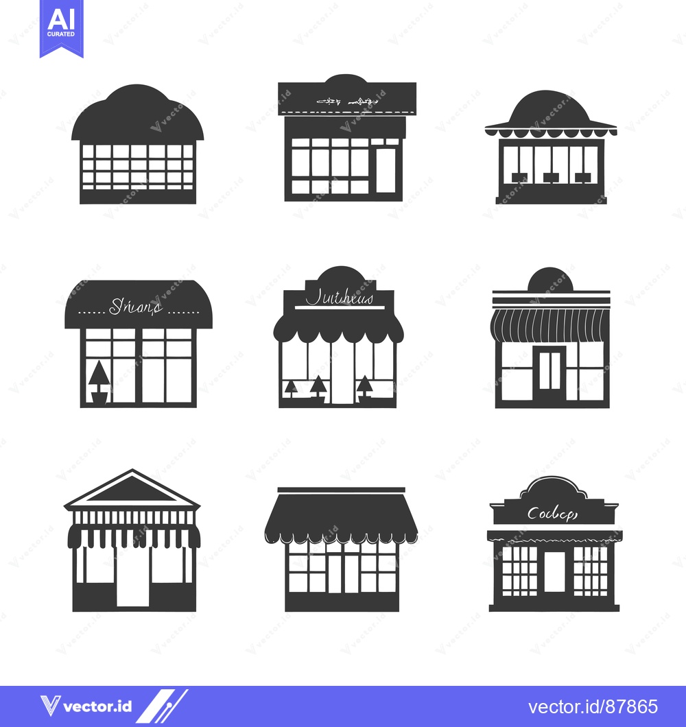 Premium Vector dari Nine Black Silhouettes of Storefronts with Awnings and Signage