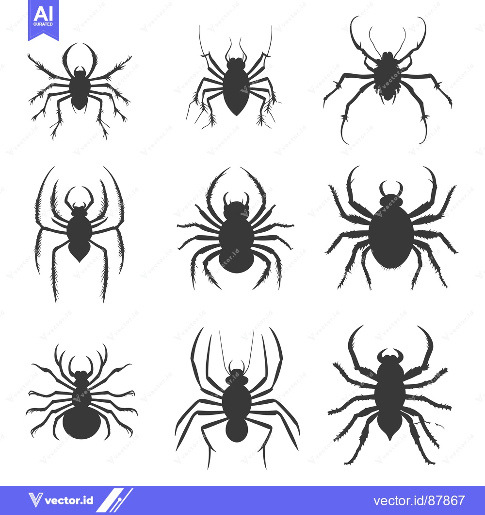 Premium Vector dari Nine Black Spider Silhouettes on a White Background