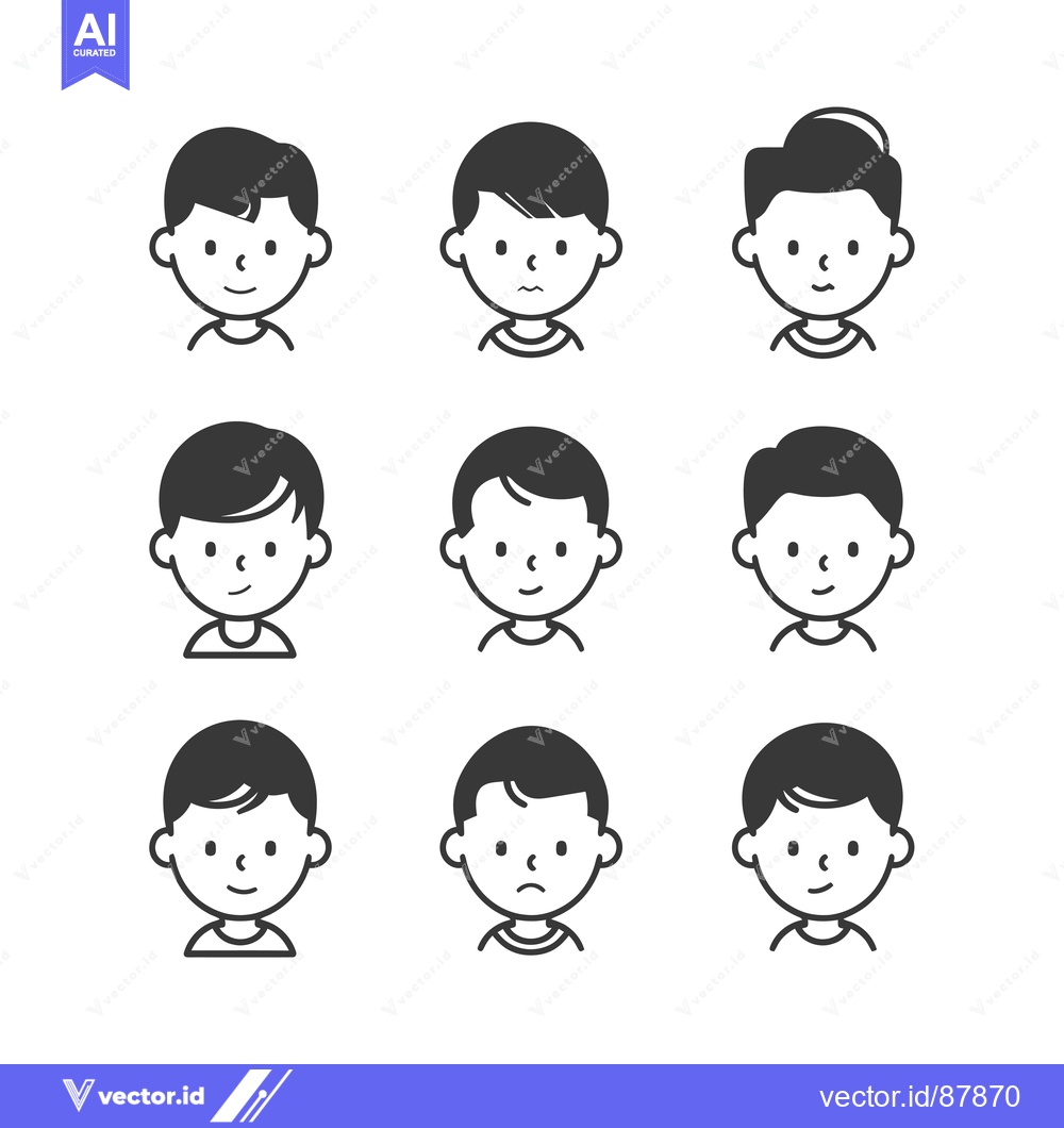 Premium Vector of Nine Cartoon Boys with Different Hairstyles and Expressions