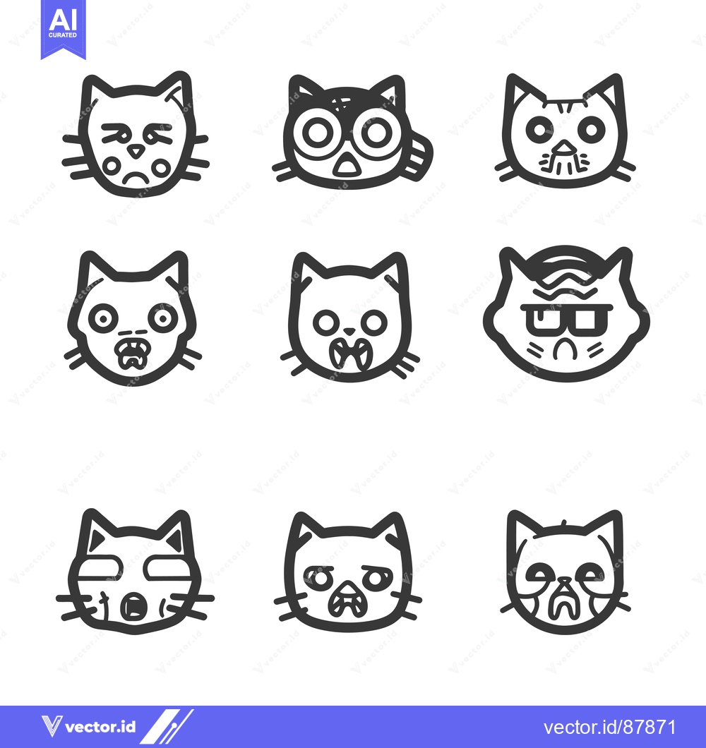 Premium Vector of Nine Cartoon Cats with Various Expressions