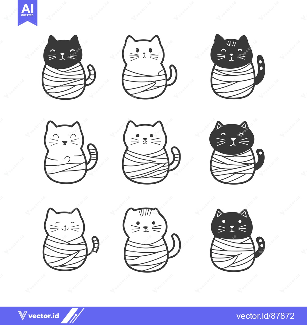 Premium Vector dari Nine Cartoon Cats Wrapped in Bandages
