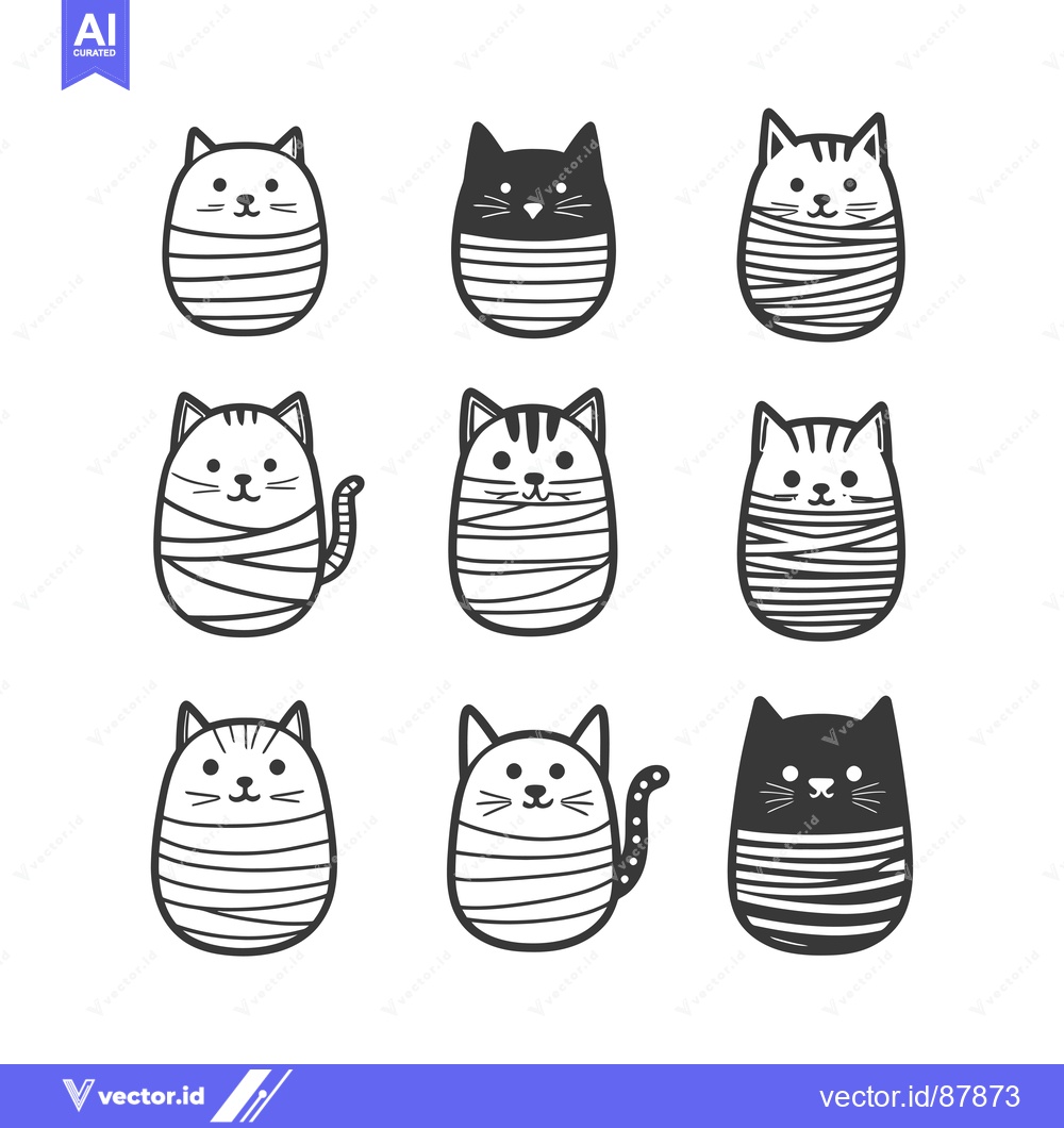 Premium Vector dari Nine Cartoon Cats Wrapped in Stripes