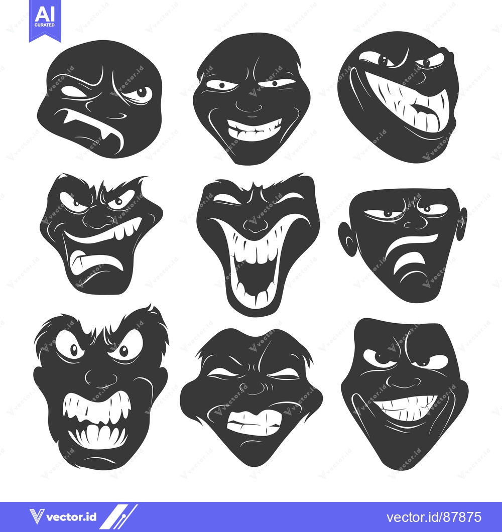 Premium Vector of Nine Cartoon Faces Displaying Various Expressions