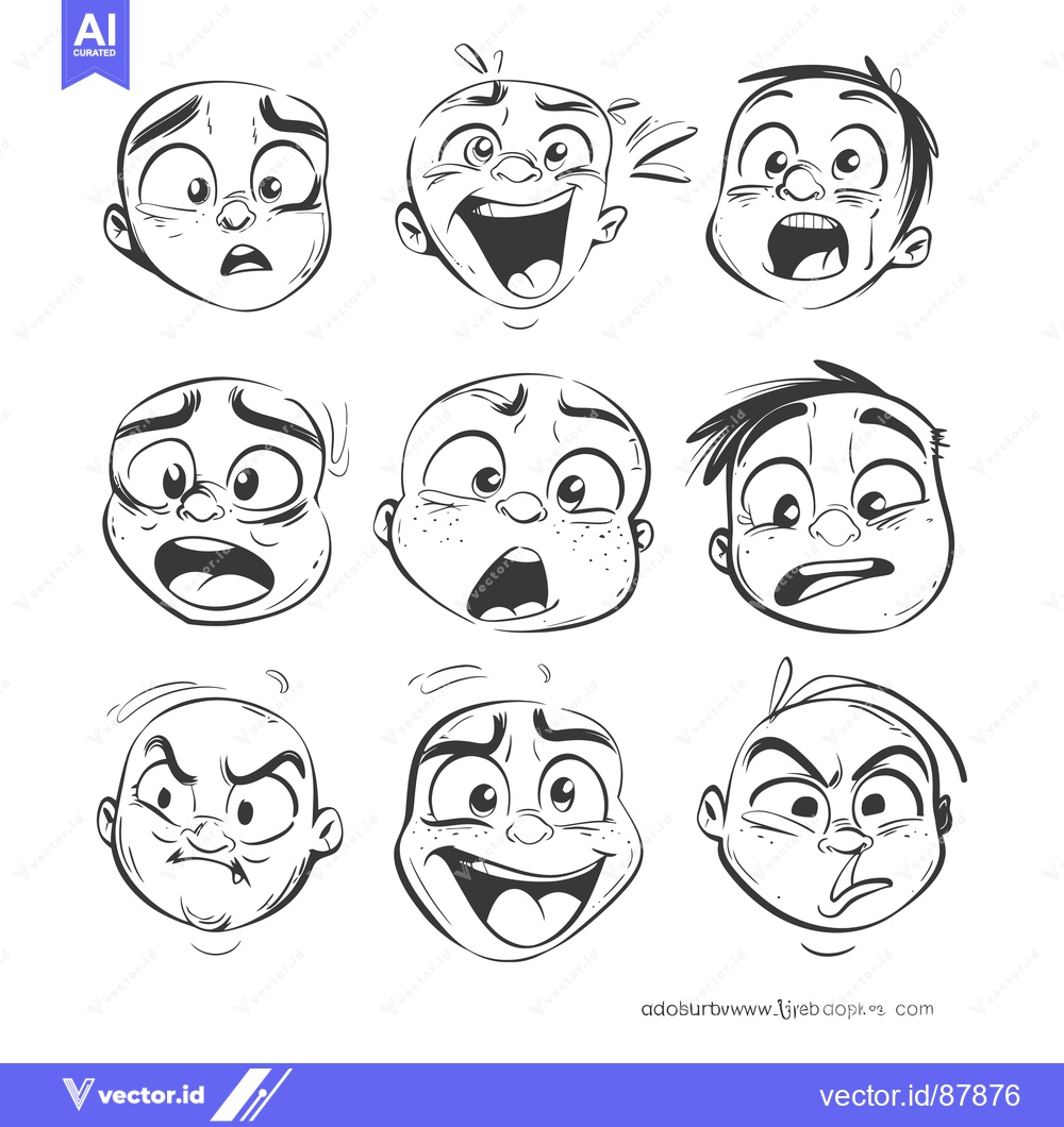 Premium Vector of Nine Cartoon Faces Expressing Different Emotions