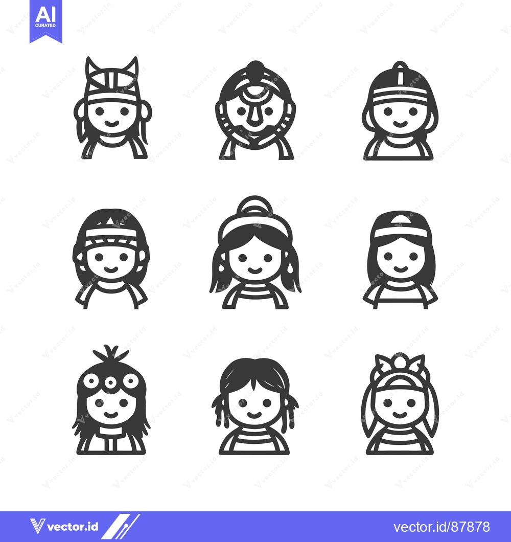 Premium Vector dari Nine Cartoon Girls with Unique Hairstyles and Headwear