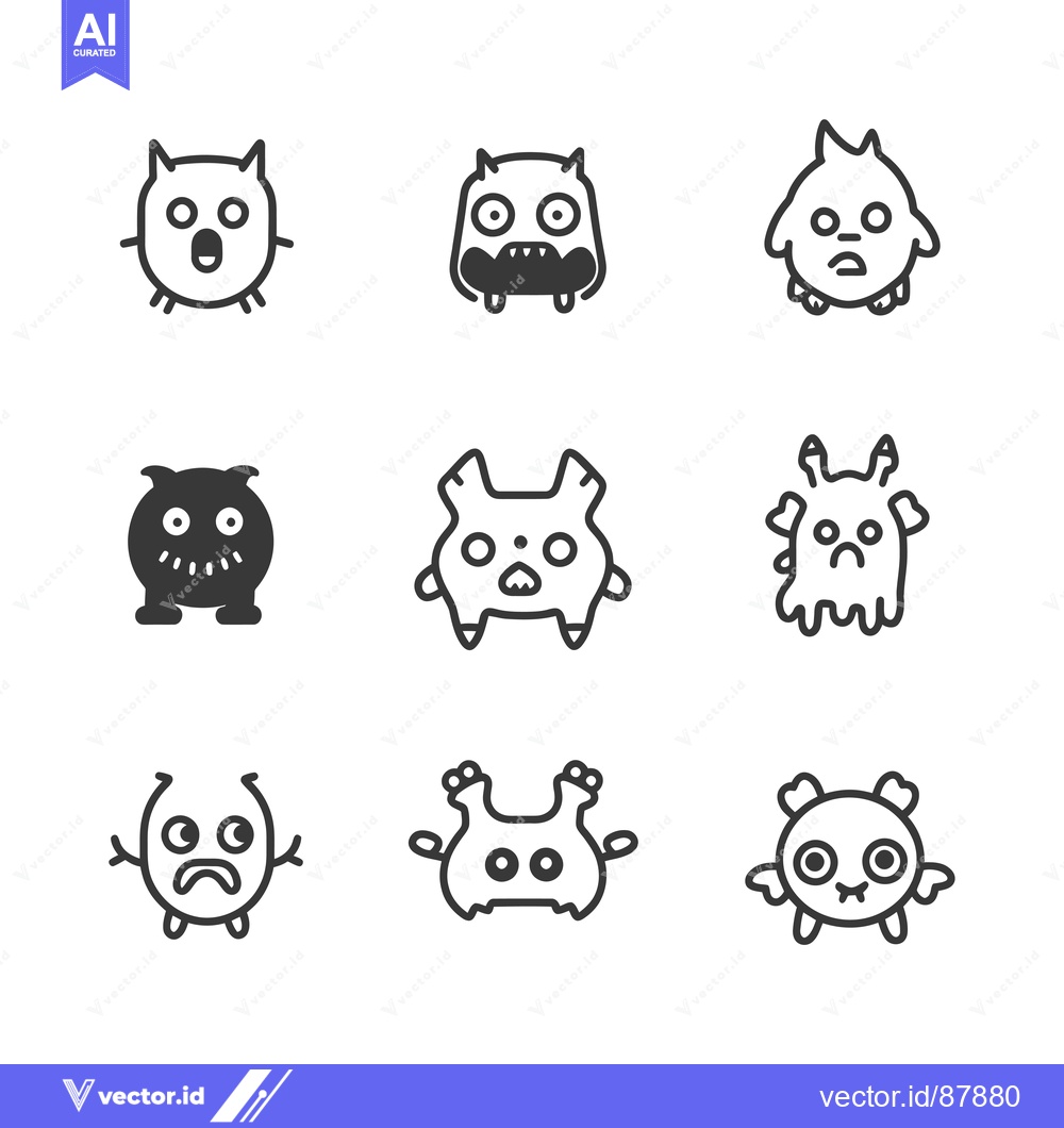 Premium Vector of Nine Cartoon Monsters with Different Expressions and Features