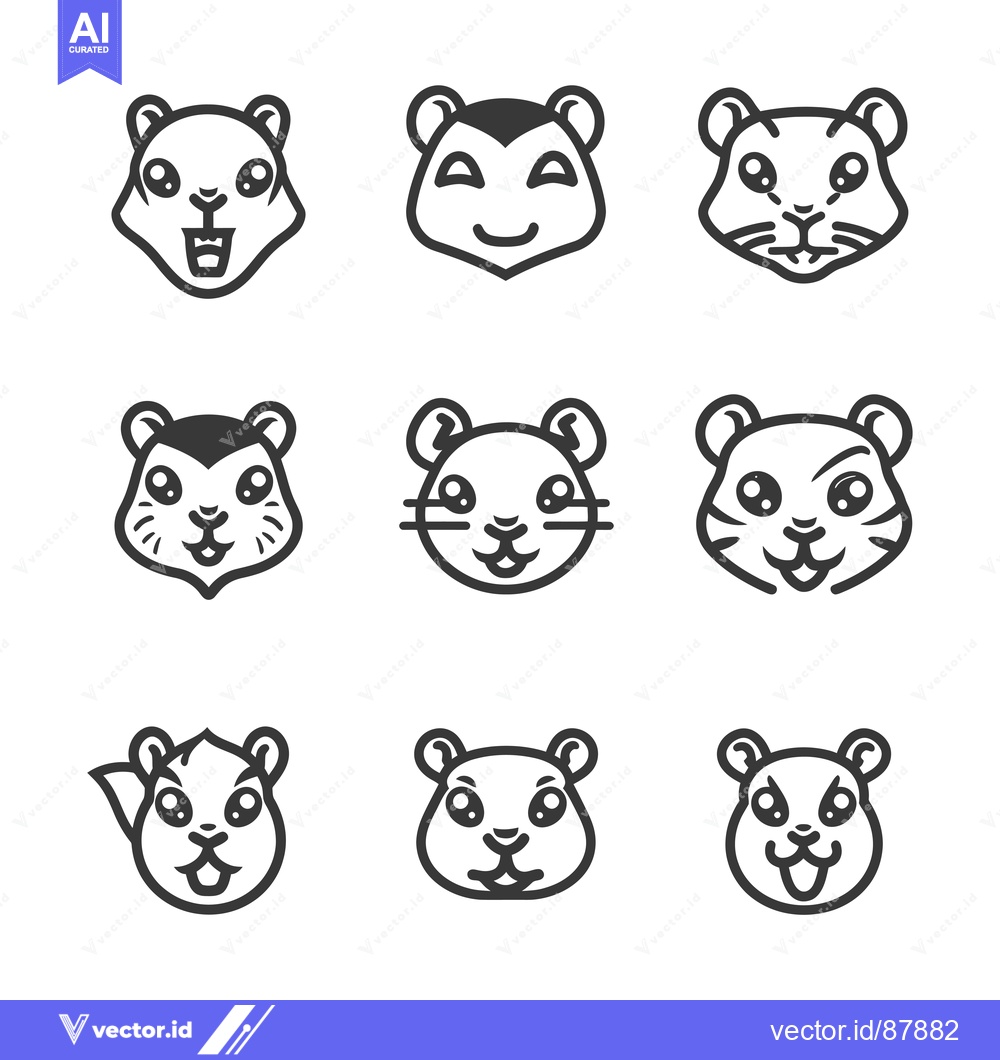Premium Vector of Nine Cartoon Squirrel Faces with Different Expressions