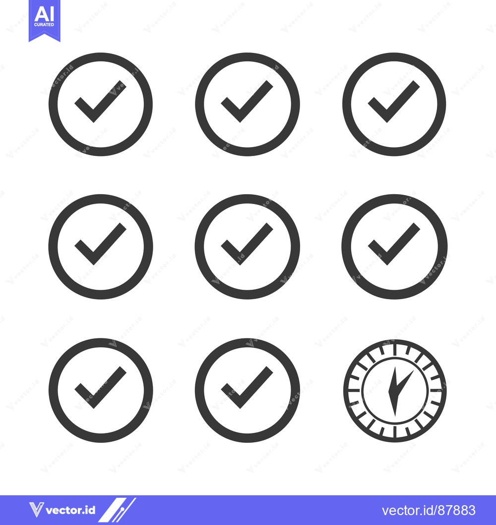 Premium Vector dari Nine Checkmarks and a Compass Icon Set
