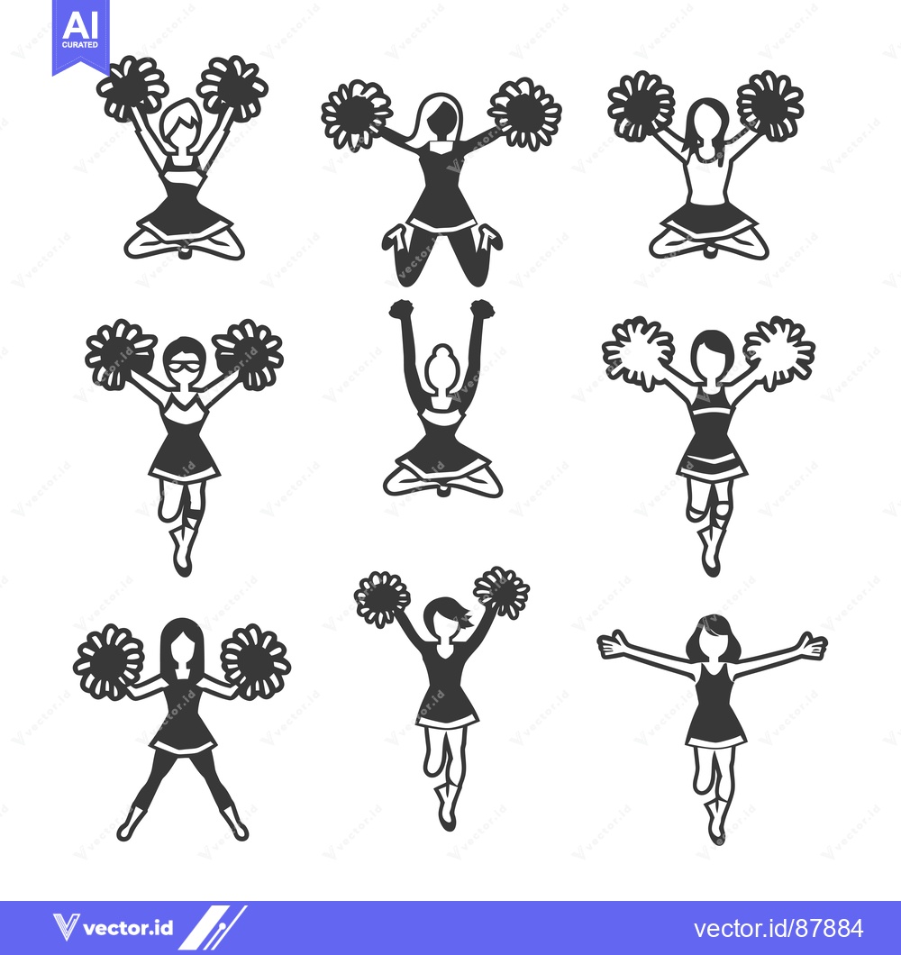 Premium Vector dari Nine Cheerleaders in Different Poses with Pom Poms