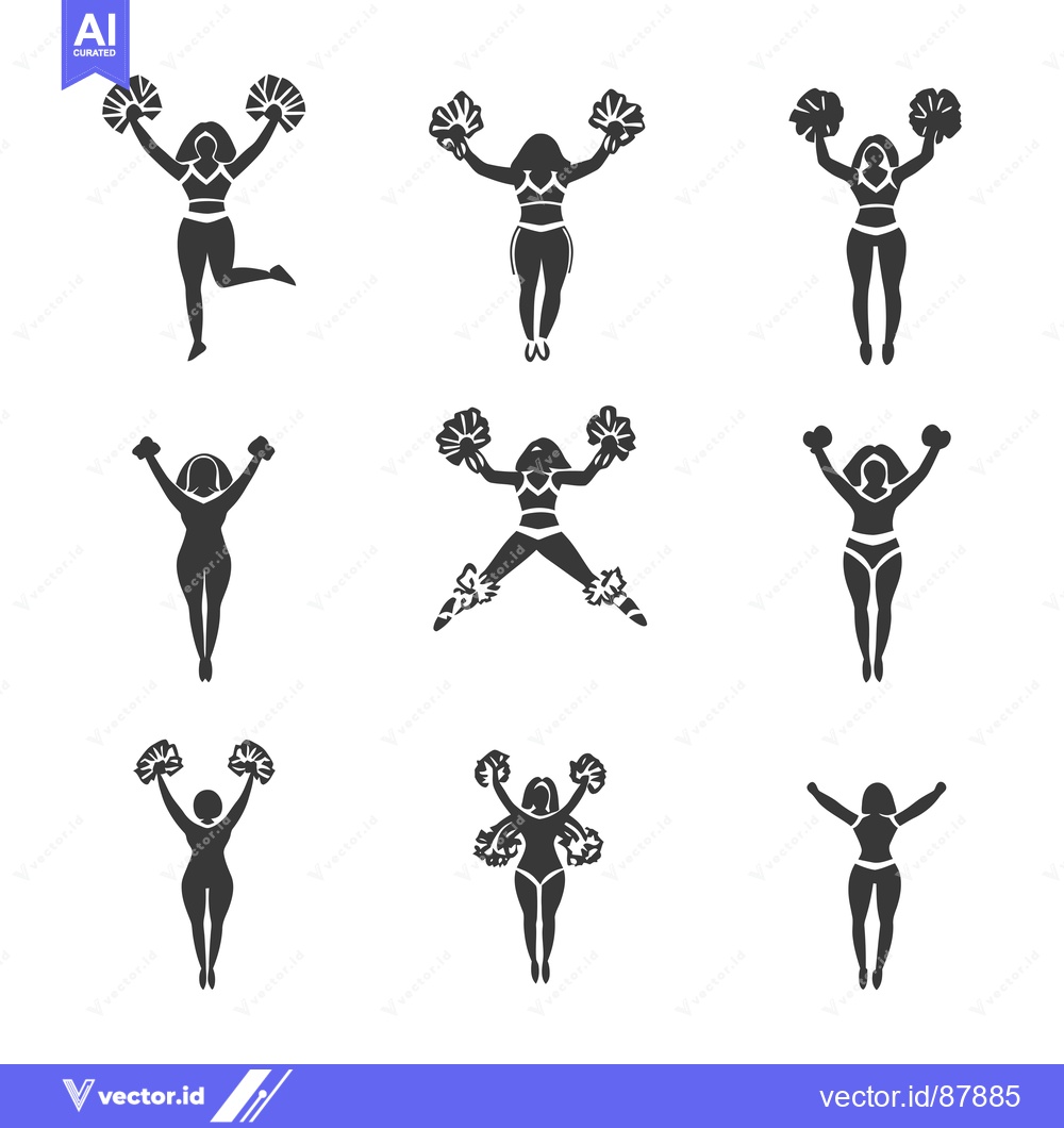 Premium Vector dari Nine Cheerleaders in Various Poses with Pom-Poms