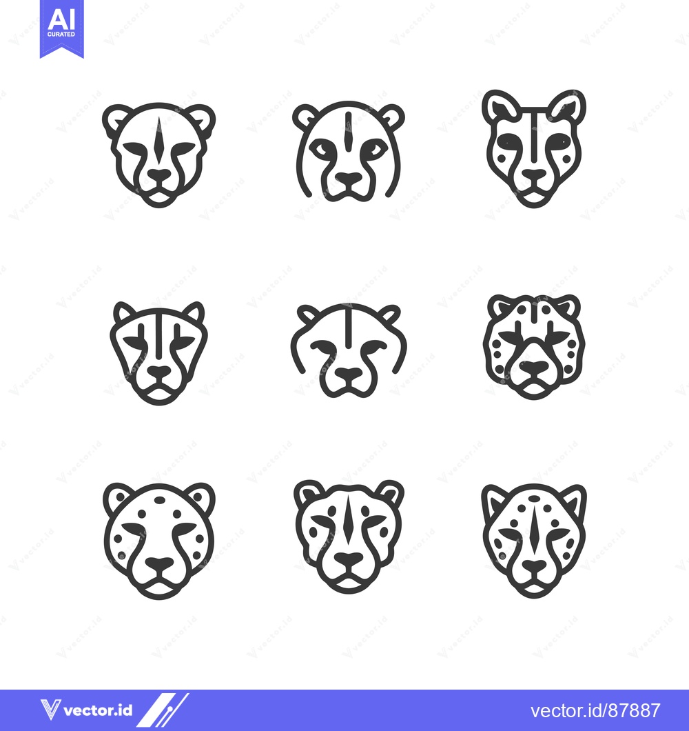 Premium Vector of Nine Cheetah Head Icons in Outline Style