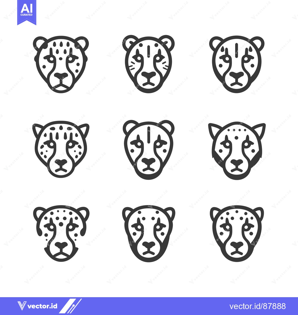 Premium Vector dari Nine Cheetah Head Icons in Outline Style