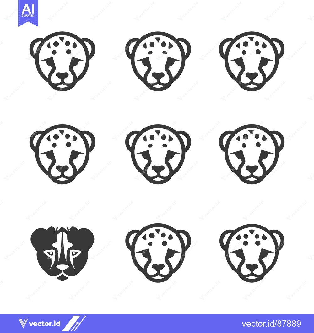 Premium Vector dari Nine Cheetah Head Icons in Various Styles