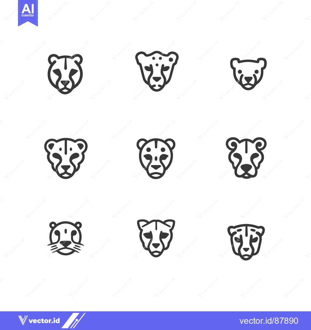 Premium Vector dari Nine Cheetah Head Icon Variations in Black and White