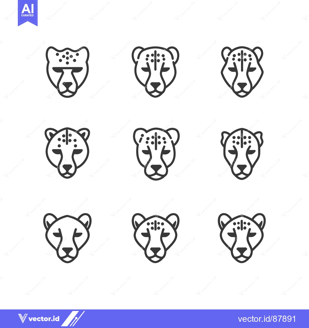 Premium Vector of Nine Cheetah Head Icon Variations in Black Outline