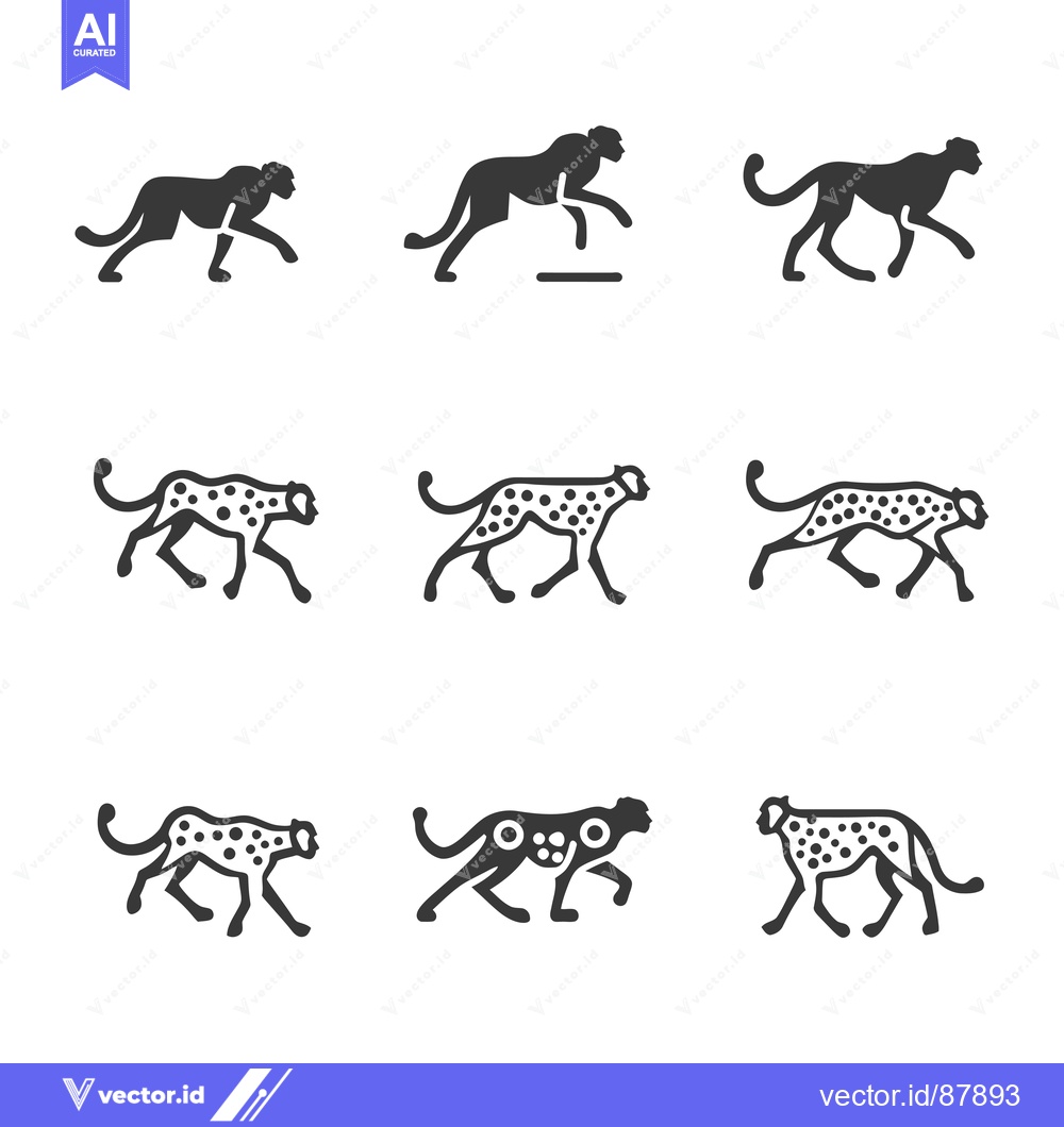 Premium Vector of Nine Cheetah Silhouettes in Different Poses