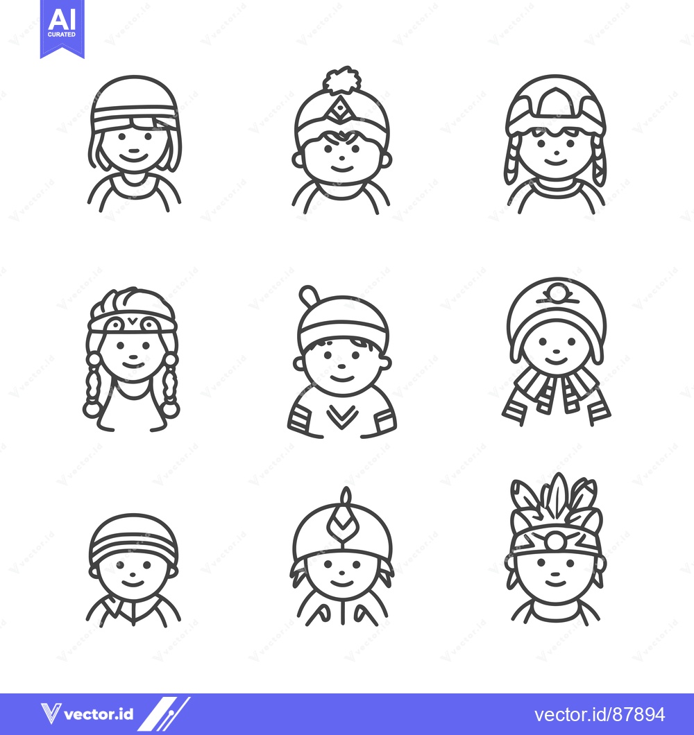 Premium Vector of Nine Children Wearing Traditional Cultural Headwear