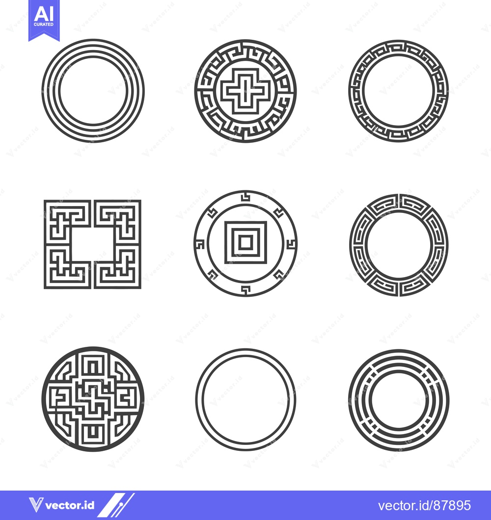 Premium Vector dari Nine Circular and Square Geometric Designs with Line Patterns