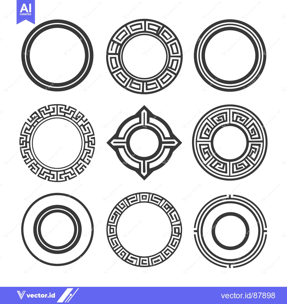 Premium Vector of Nine Circular Geometric Frames with Greek Key Patterns