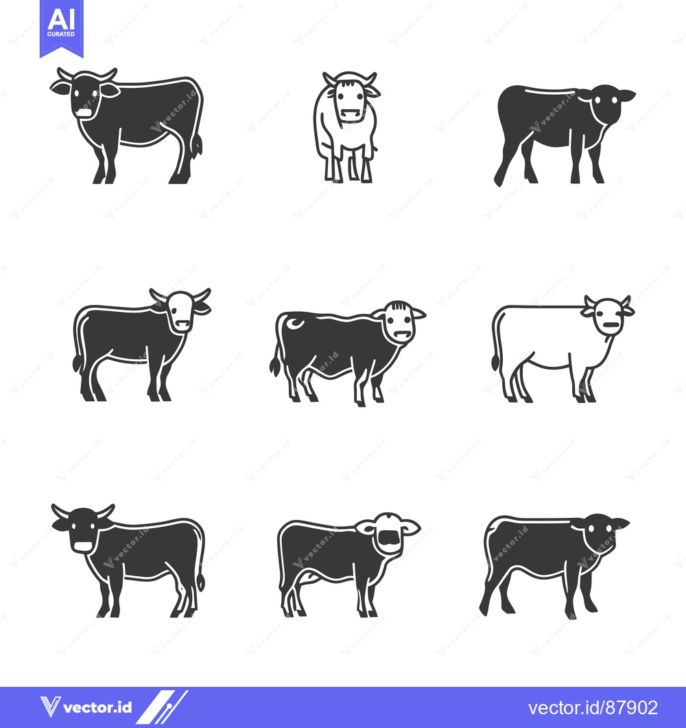 Premium Vector of Nine Cow Silhouette Icons in Different Poses