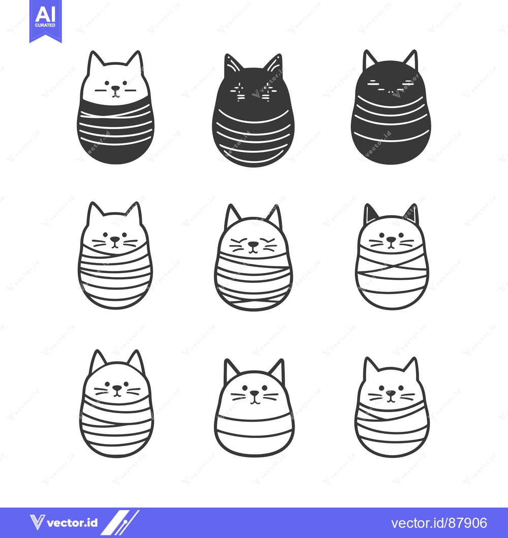 Premium Vector dari Nine Cute Cats Wrapped in Stripes