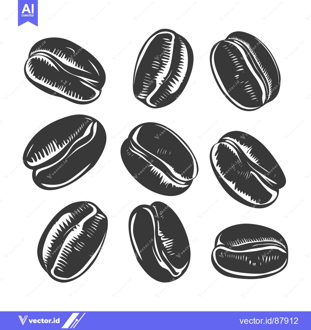 Premium Vector of Nine Detailed Silhouettes of Coffee Beans