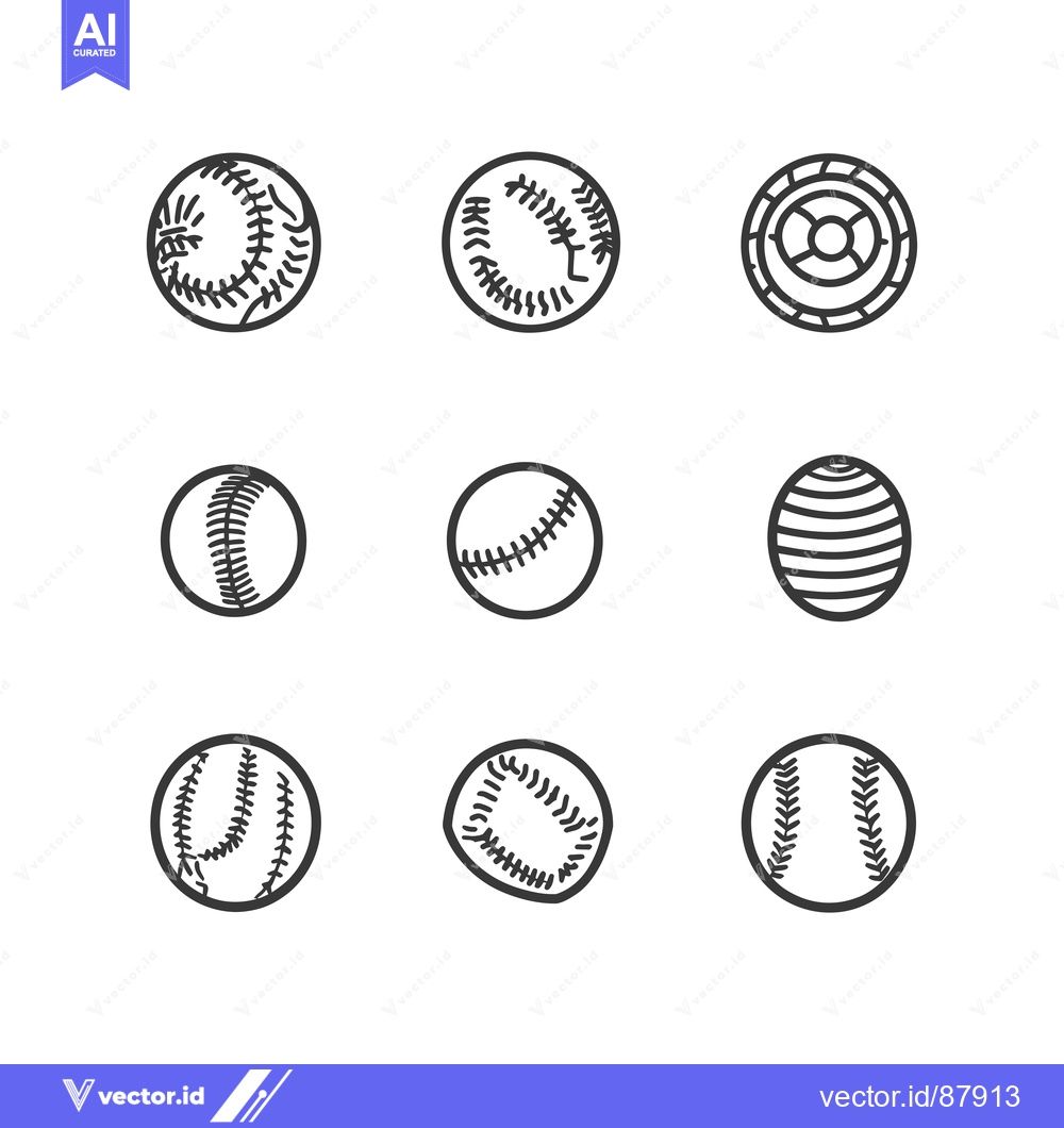 Premium Vector dari Nine Different Baseball Ball Line Art Illustrations