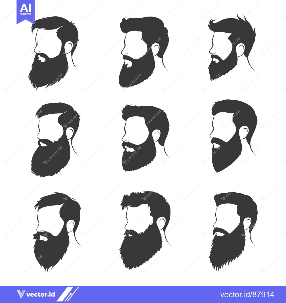 Premium Vector of Nine Different Beard and Hairstyle Silhouettes of a Man's Profile