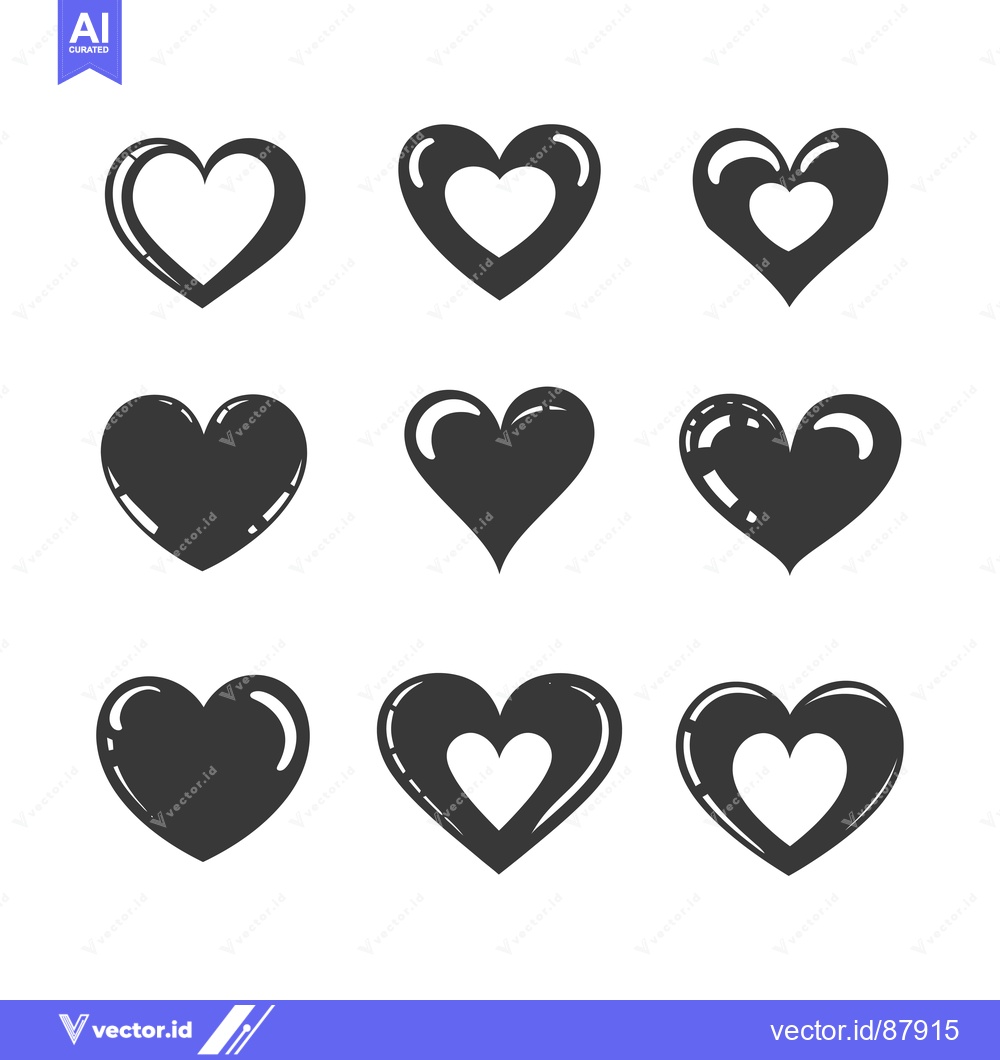 Premium Vector dari Nine Different Black and White Heart Shapes
