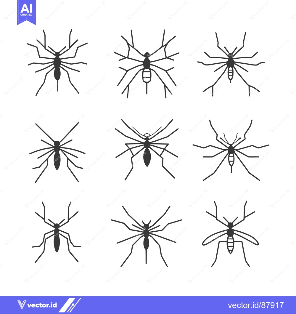 Premium Vector of Nine Different Black And White Outline Silhouettes of Mosquitoes