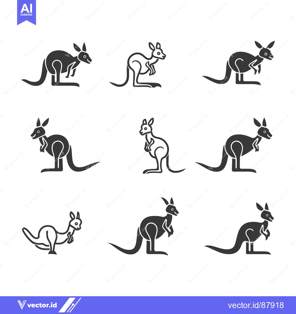 Premium Vector of Nine Different Black and White Silhouettes of Kangaroos