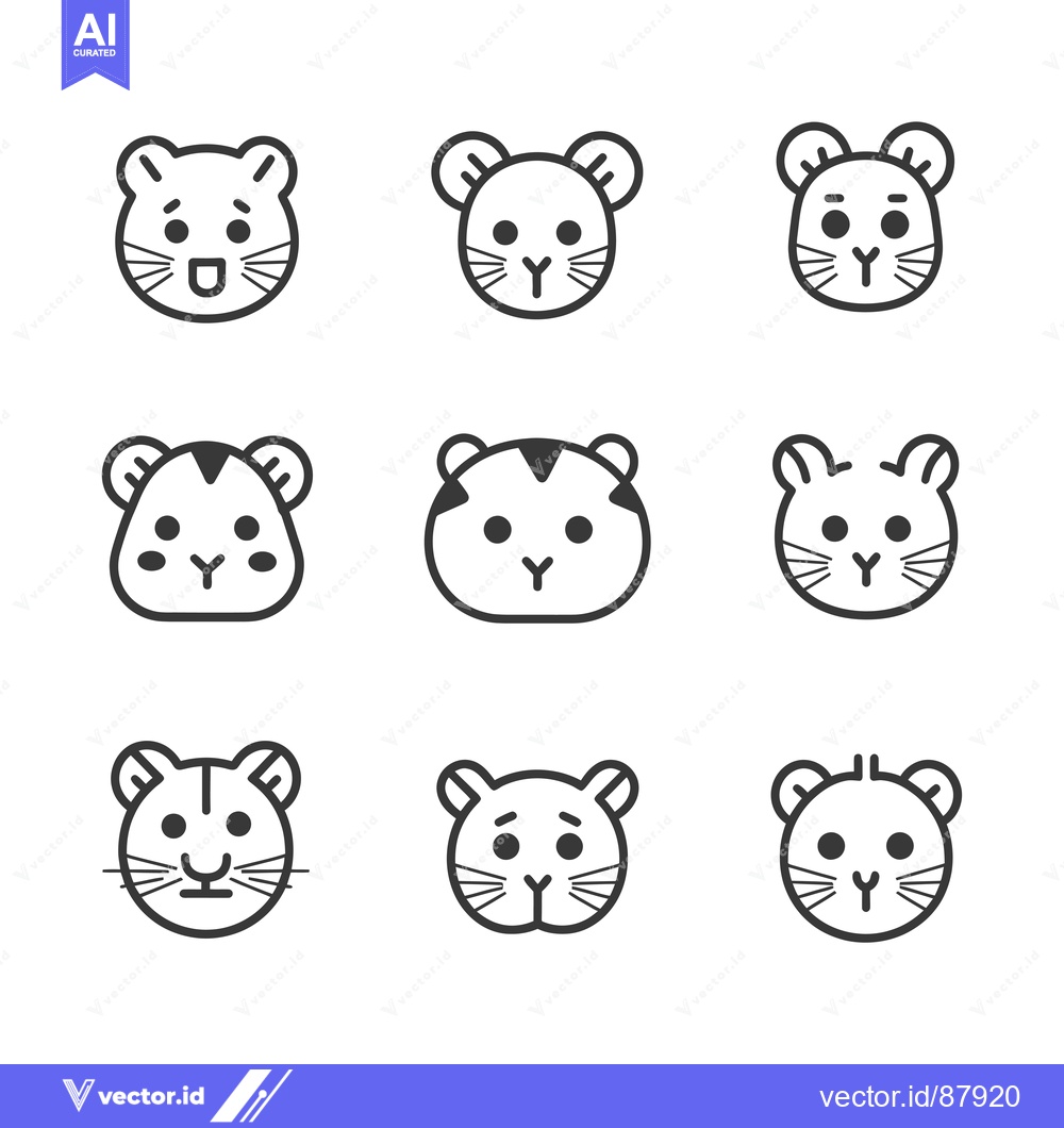 Premium Vector dari Nine Different Cartoon Tiger Faces in Black and White
