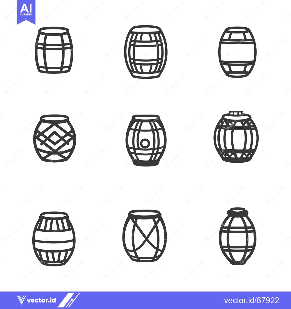 Premium Vector of Nine Different Designs of Wooden Barrels
