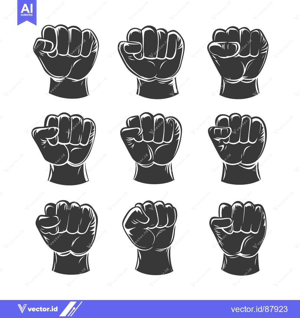 Premium Vector dari Nine Different Detailed Black and White Images of a Clenched Fist