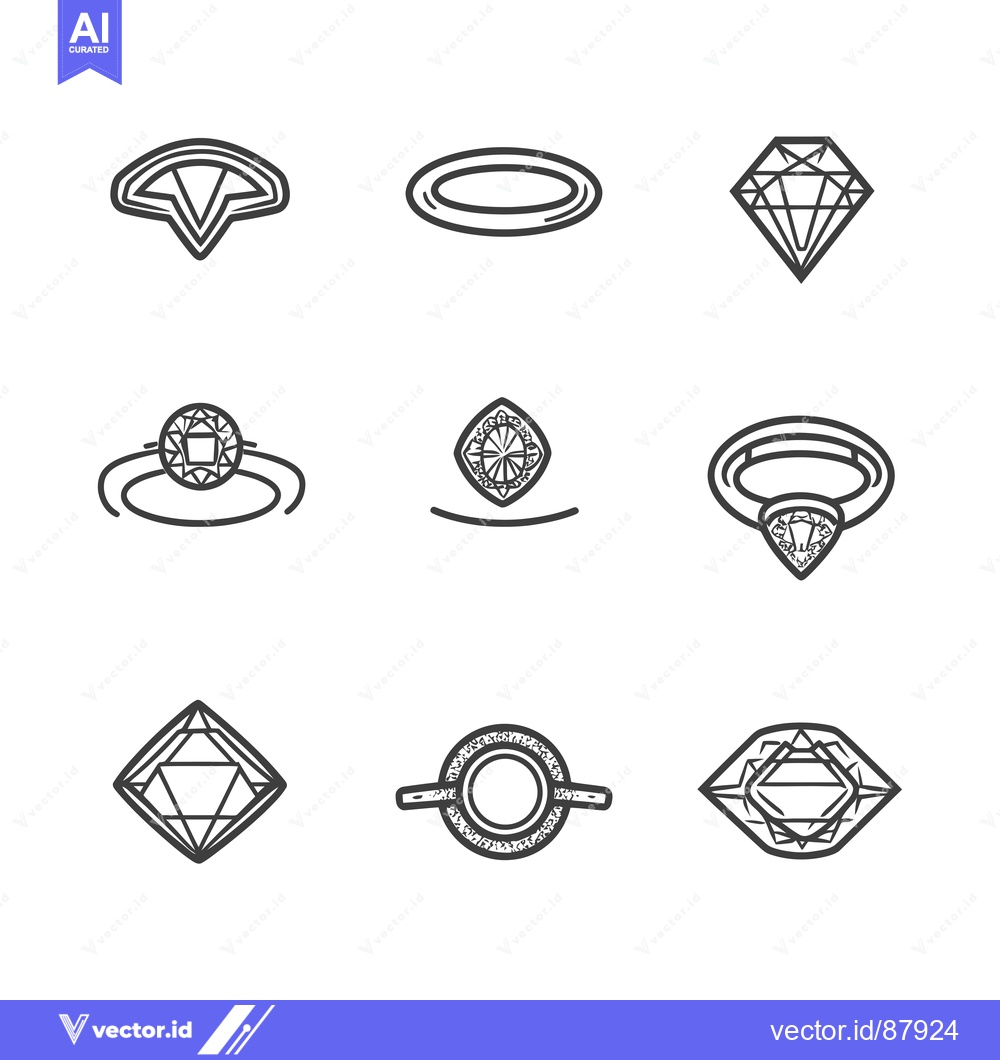 Premium Vector of Nine Different Diamond and Ring Outline Drawings