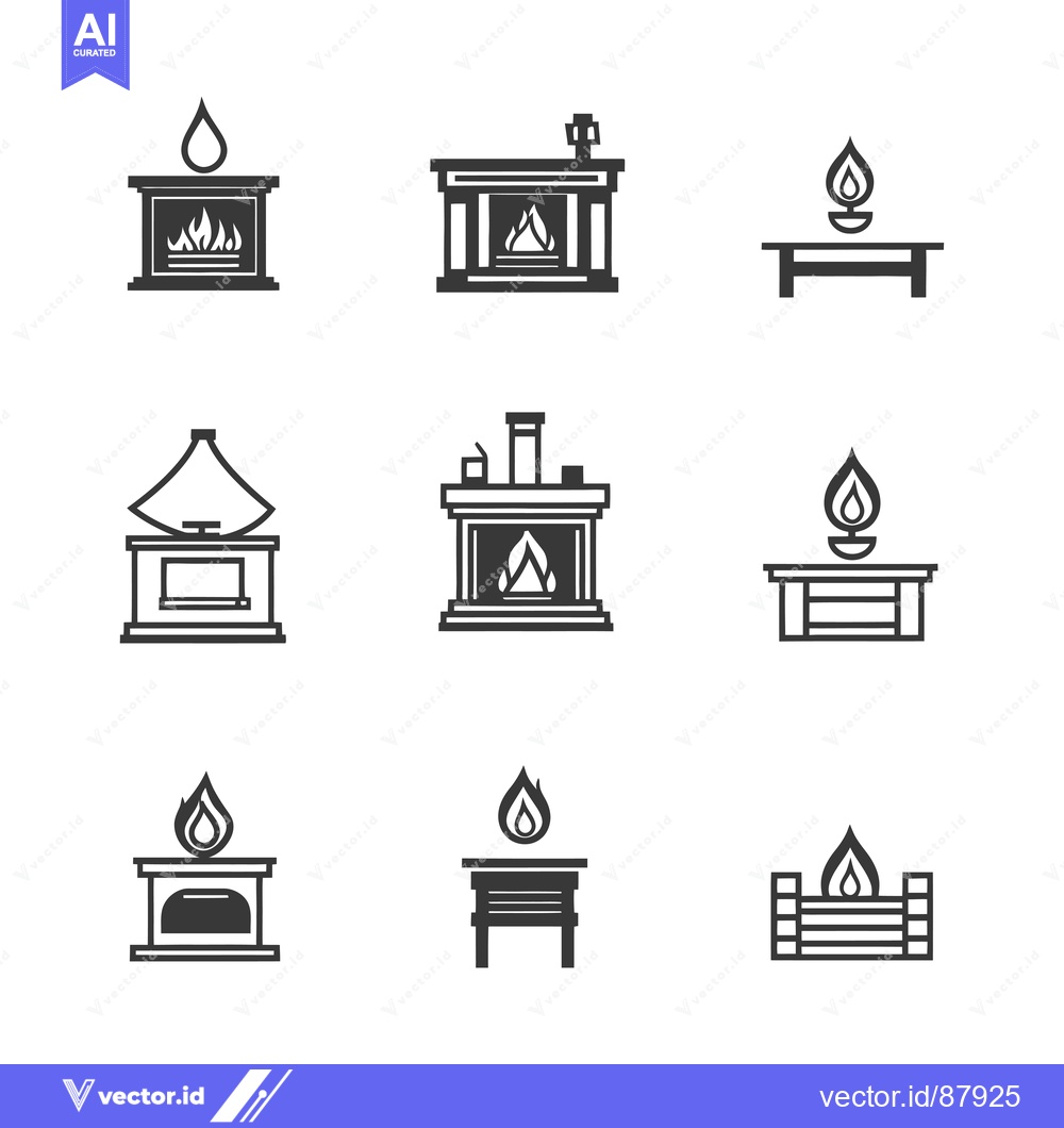 Premium Vector dari Nine Different Fireplace Icons with Flames