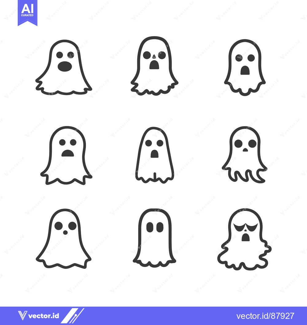 Premium Vector dari Nine Different Ghost Variations with Black Outline