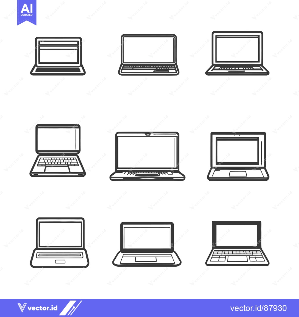 Premium Vector dari Nine Different Laptop Outline Icons in Black and White