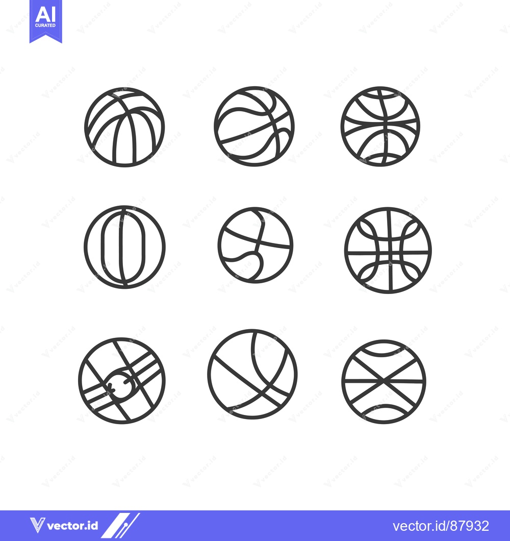 Premium Vector of Nine Different Line Art Designs of a Basketball