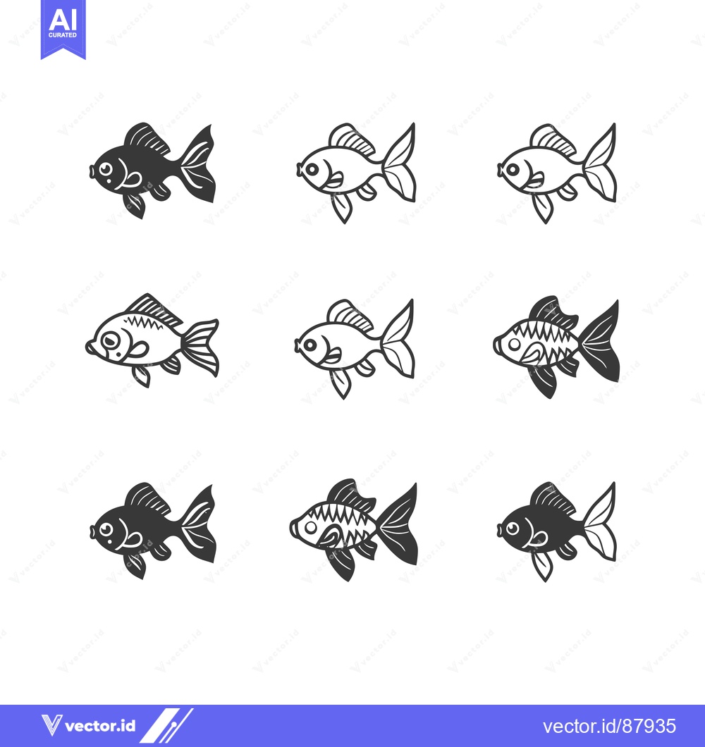 Premium Vector dari Nine Different Line Art Styles of a Goldfish with Variations in Shadin