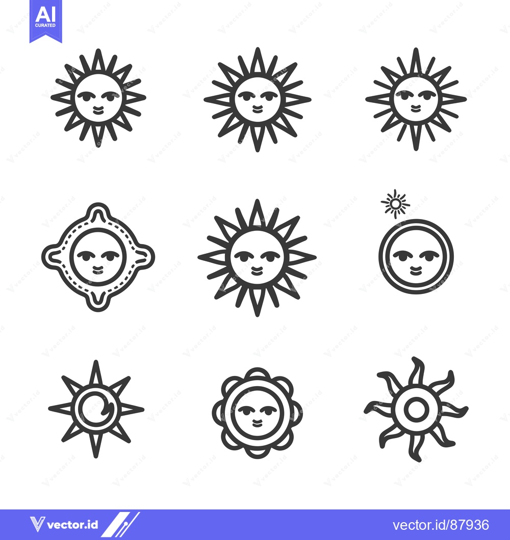 Premium Vector dari Nine Different Line Art Sun Icon Designs