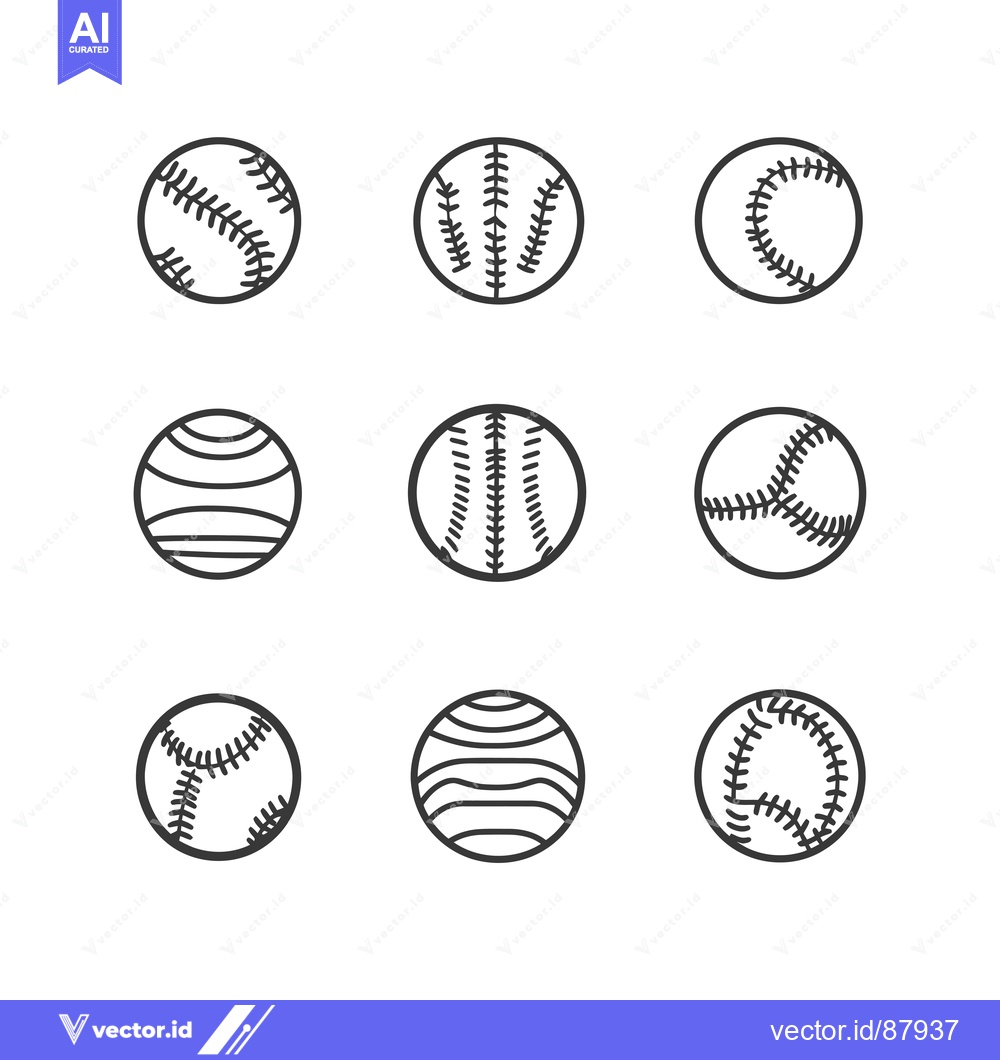 Premium Vector of Nine Different Line Drawings of a Baseball