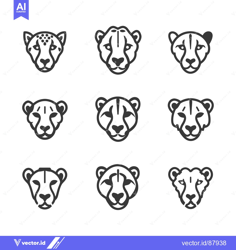 Premium Vector dari Nine Different Line Drawings of a Cheetah's Head