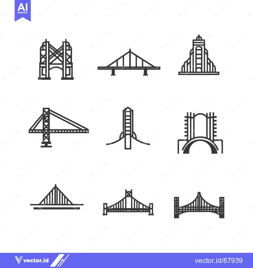 Premium Vector of Nine Different Line Drawings of Bridges